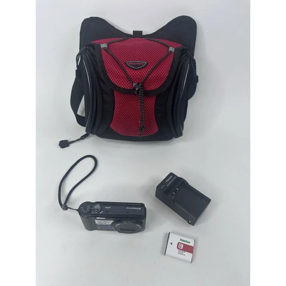 Sony Cyber-shot DSC-H55 Digital Camera 10x Zoom Black Charger Battery Bag Tested